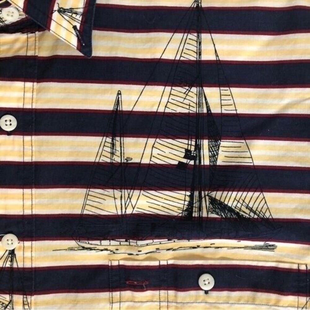 Salty Dog Gant Men's Medium Navy Yellow‎ Striped Nautical Sailing Short Sleeve - Picture 8 of 16